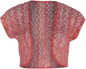 Copertura superiore coltura cardi coltura in pizzo rosso scintillante bolero rilegatura anteriore aperta - Foto 1 di 3
