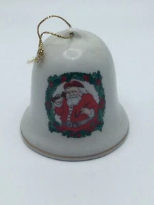 Old World Santa Glazed Porcelain Christmas Bell Ornament Hand Painted - Picture 1 of 3