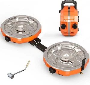 20,000 Btus 2 Burner Propane Camping Stove, Portable Folding Camp Stove with Adj - Picture 1 of 9