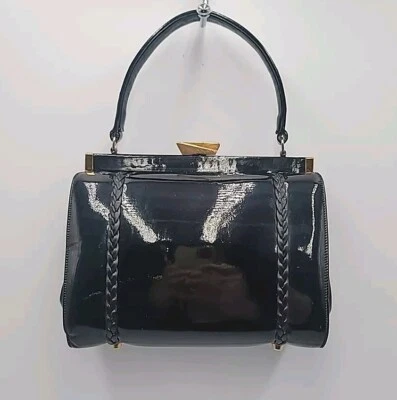 Bolso de mano súper lindo pequeño vintage Supreme negro charol forrado de cuero LEER Foto 1 de 4