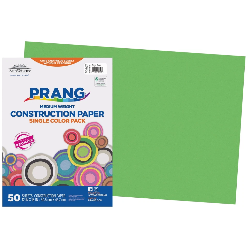 Pacon 9607 SunWorks Construction Paper Heavy 12 X 18 Bright Green 50 Sheets