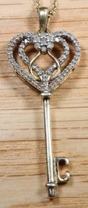 Classic Sterling Silver Gemstone Heart Key Pendant Necklace X265B - Picture 1 of 3