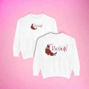 New Womens White Crew Neck Pullover Beauty Graphic Print Sweatshirt NWT - Picture 1 of 5