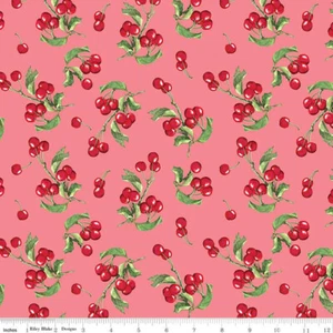 MON CHERI ~ CHERRY ~ Riley Blake ~  Cherries on Raspberry ~ By-the-Yard - Picture 1 of 1