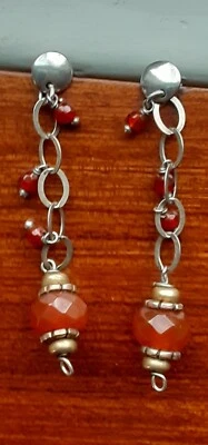 Pendientes colgantes cornalina plateada Foto 1 de 4