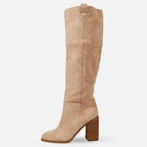 Women's Size 7.5 Slouchy Knee-High Boho Boots Western Cowgirl Tan - Picture 1 of 10