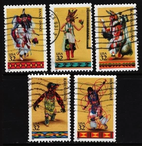 OFF Paper #3072-76 American Indian Dancers 32c (used set of 5) 1996 _n192 - Picture 1 of 1