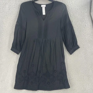 Tommy Bahama Dress Womens Small Black Linen Blend Eyelet Boho - Picture 1 of 10