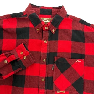 Drake Waterfowl Autumn Brushed Twill Flannel Shirt Mens Large Red Buffalo Plaid - Picture 1 of 7