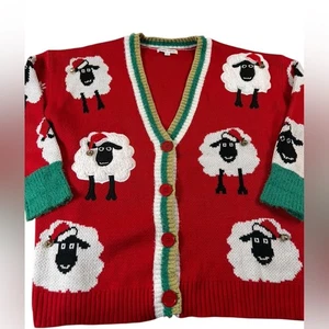 Weihnachten Schaf hässlicher Pullover Strickjacke XL rot Jingle Bells festlich Urlaub - Bild 1 von 13