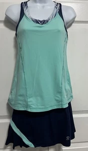 SOFIBELLA 2 PC SET TENNIS PICKLEBALL OUTFIT SKORT TOP NAVY And TEAL MEDIUM - Picture 1 of 7