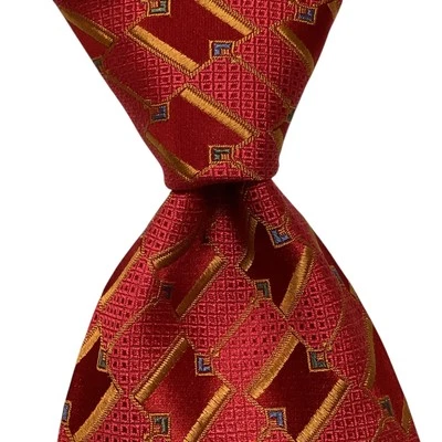 DANIEL DE FASSON Studio Mens Silk Necktie Designer Geometric Red/Orange/Blue EUC - Image 1 of 3