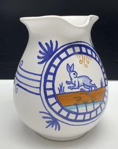 S Snyder Milk Jug Pitcher Pottery with Cute Bunny Hand Painted Pottery - Picture 1 of 8