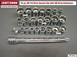 CRAFTSMAN 23 pc 1/4" 3/8" DRIVE SOCKET SET 12pt 10 18 20 24 26 30 - Picture 1 of 1