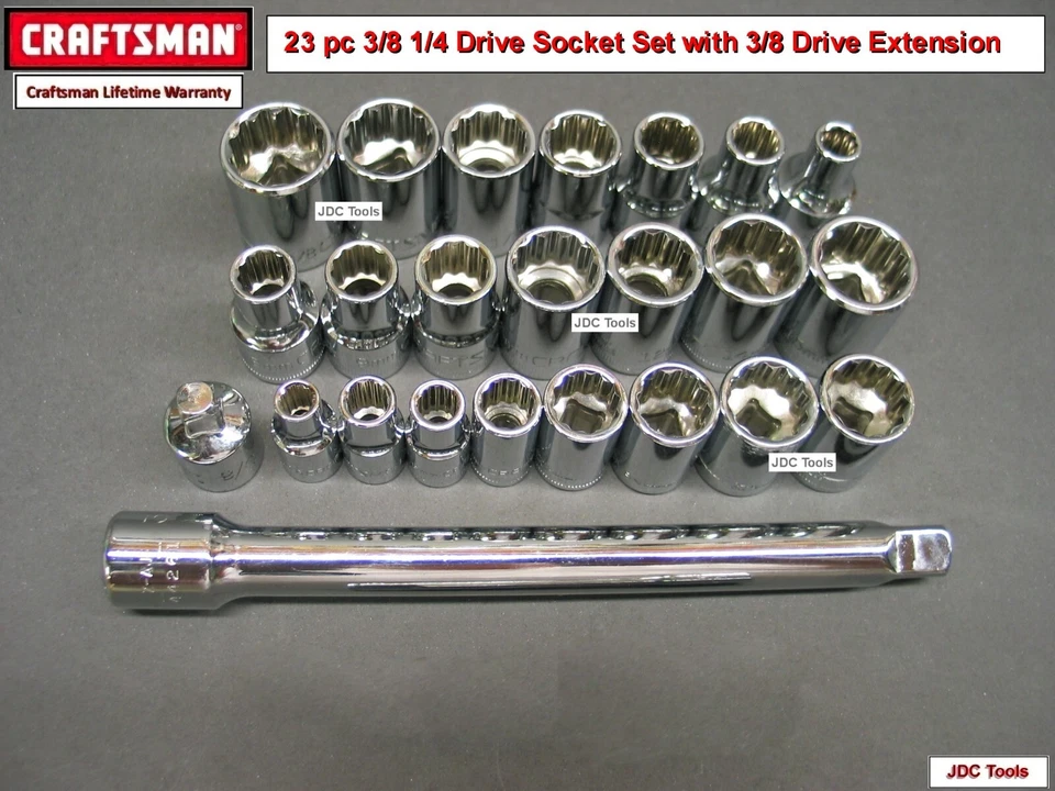 CRAFTSMAN 23 pc 1/4" 3/8" DRIVE SOCKET SET 12pt  10 18 20 24 26 30 - Image 1 of 1
