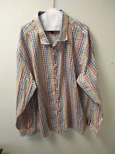 Linea Uomo Shirt Men's 5X Long Sleeve Flip Cuff Multicolor Check Paisley Print - Picture 1 of 7