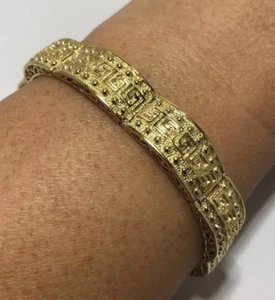 14k Yellow Gold Greek Key Filigree Wheat Etruscan Byzantine 29 Gm Bracelet 7.25” - Picture 1 of 12