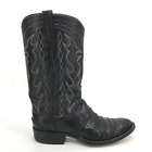 Vintage Dan Post Teju Lizard Leather Mens Cowboy Western Boots Black Pull On 8 D
