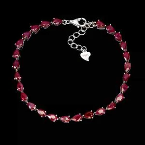 Silver Bracelet Ruby Genuine Natural Mined Gems Solid Sterling 6 7/8 to 8 Inch - Picture 1 of 24