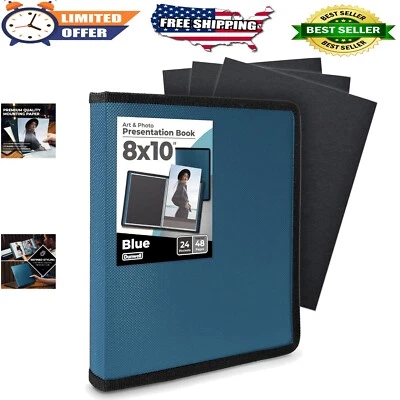 Álbum de fotos azul 8x10 con papel de montaje negro, 24 fundas, portafolio de arte, P... Foto 1 de 4