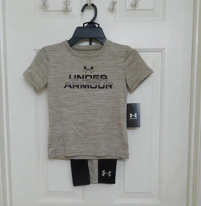 NWT 2pc Under Armour Taupe Beige & Black Shirt And Shorts Set sz 5 - Picture 1 of 1