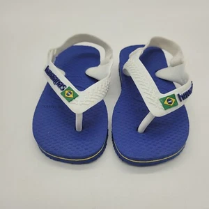 Havaianas Brazil Baby Infant Blue & White Flip Flop Sandals Size USA 4C - Picture 1 of 6