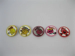 Little Miss Mr Men Pin Button Lot Thoip Helpful Noisy Happy Sunshine Chatterbox - Picture 1 of 7
