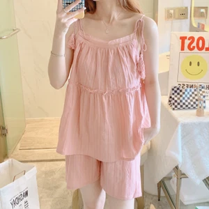 Suspenders Pajamas Woman Cotton Sweet and Cute Two-piece Set Home Clothes Set - Picture 1 of 15