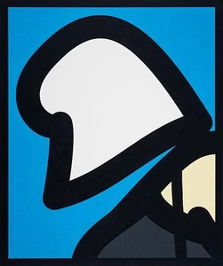 "Tarjeta recortada JULIAN OPIE ""Cabeza de playa"" retrato de cartón en capas estampado 14"" x 12" - Imagen 1 de 14
