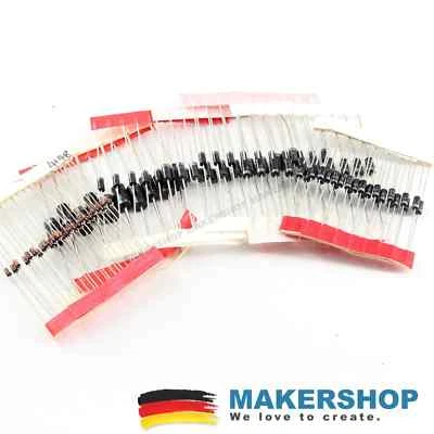 MAKERSHOP 100 Stück Dioden Sortiment 8 Werte Kit 86063 1N4148 1N4007 1N5819 1N5399 usw.