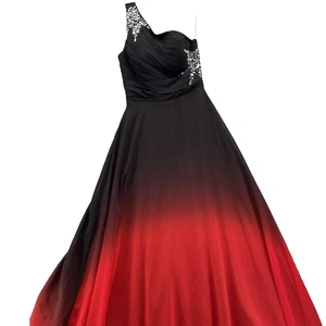 Wedding Dress 12 Black Red Ombre Gemstone One Shoulder Gown Evening Party Formal - Picture 1 of 14