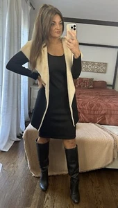 Schwarze offene Strickjacke mit Kaninchenfell Oversize-Kragen Größe S  - Bild 1 von 9