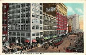 Detroit Michigan Woodward Avenue Looking South Old Cars Trolley PPC Postcard - Picture 1 of 2