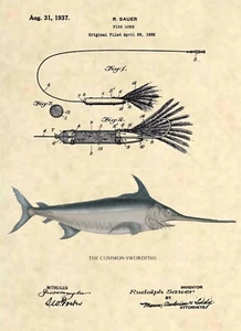 Swordfish Saltwater Fishing Antique Vintage US Patent Art Print - Tuna Fish 870 - Picture 1 of 3