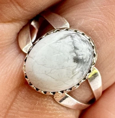 Navajo White Buffalo Turquoise Ring Size 7 Sterling Silver Handmade Native - Image 1 of 4