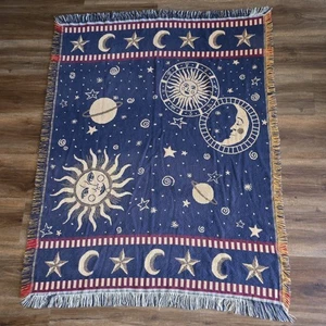 Vintage 90s Y2K Celestial Whimsigoth Tapestry Throw Blanket Goodwin Weavers - Foto 1 di 9