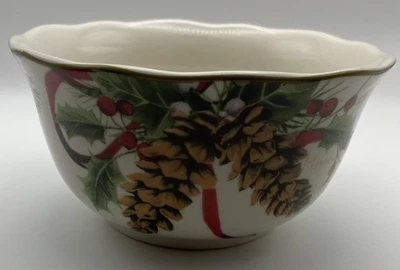 222 Fifth Holiday Wishes tigela de Natal porcelana fina nova. CHTM-1086 - Imagem 1 de 4