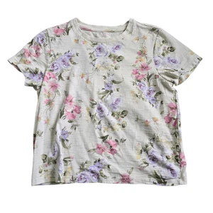 Gap x LoveShackFancy Top Women's Medium Ivory Floral Cottage Core Shrunken Tee - Picture 1 of 6
