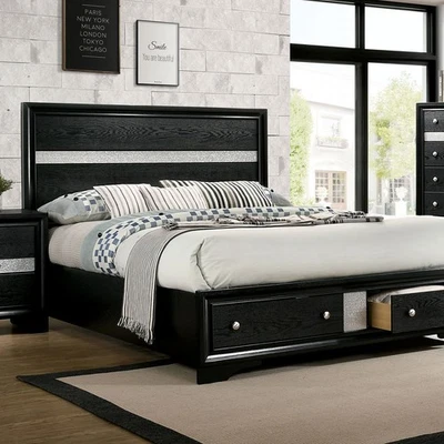 Bed Frame with Headboard & Drawers Wooden Queen King Size Beds Bedroom Furniture - Image 1 of 4