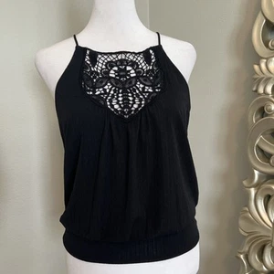 Express Black Crochet Lace Front Pleated Cami Size Small NWOT - Picture 1 of 11