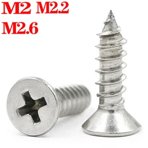 M2 M2.2 M2.6 Phillips Countersunk Self Tapping Screws A2 Stainless Steel Tappers - Picture 1 of 12