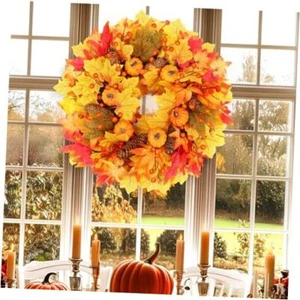 Fall Wreath 20'' in Front Door Artificial Autumn Wreaths with Maples Orange - Picture 1 of 8