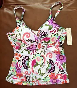 NEW!! ANNE COLE Tankini Plunge V-neck White Pink Red Green Underwire 40B/38C NWT - Picture 1 of 7