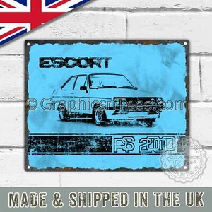 Vintage Blechschild Plakette mit dem Classic MK2 Escort RS2000 in blau - Bild 1 von 2