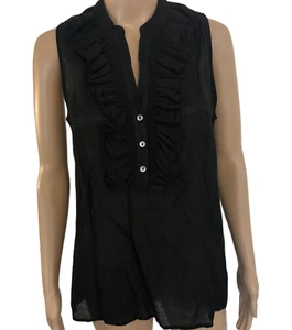 LAPIS Black Gauze Tunic Top Sz M Ruffle Accent Sleeveless Made in USA USA - Picture 1 of 6