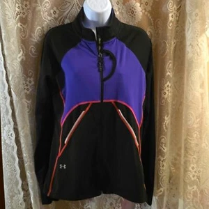Under Armour Damen Gr. M lila schwarz durchgehender Reißverschluss sportliche Laufjacke Taschen - Bild 1 von 8