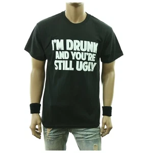 Camiseta Gráfica Divertida Bebida I'M BORRACHO TODAVÍA ESTÁS FEA Impresa Humor Camiseta Negra - Imagen 1 de 3