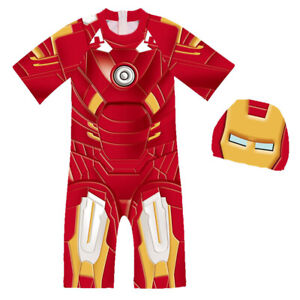 Iron Man Kids Swimwear Boy Cosplay Costume Party Swimsuit+Mask Suit Halloween