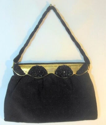 BOLSO DE NOCHE EXQUISITO DE COLECCIÓN HECHO A MANO FRANCIA micro cuentas marco dorado CHIC Foto 1 de 4