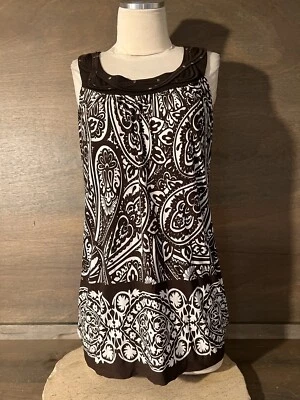 Heart And Soul LARGE shirt brown white paisley sleeveless tank stretch studded — 第 1/4 张图片